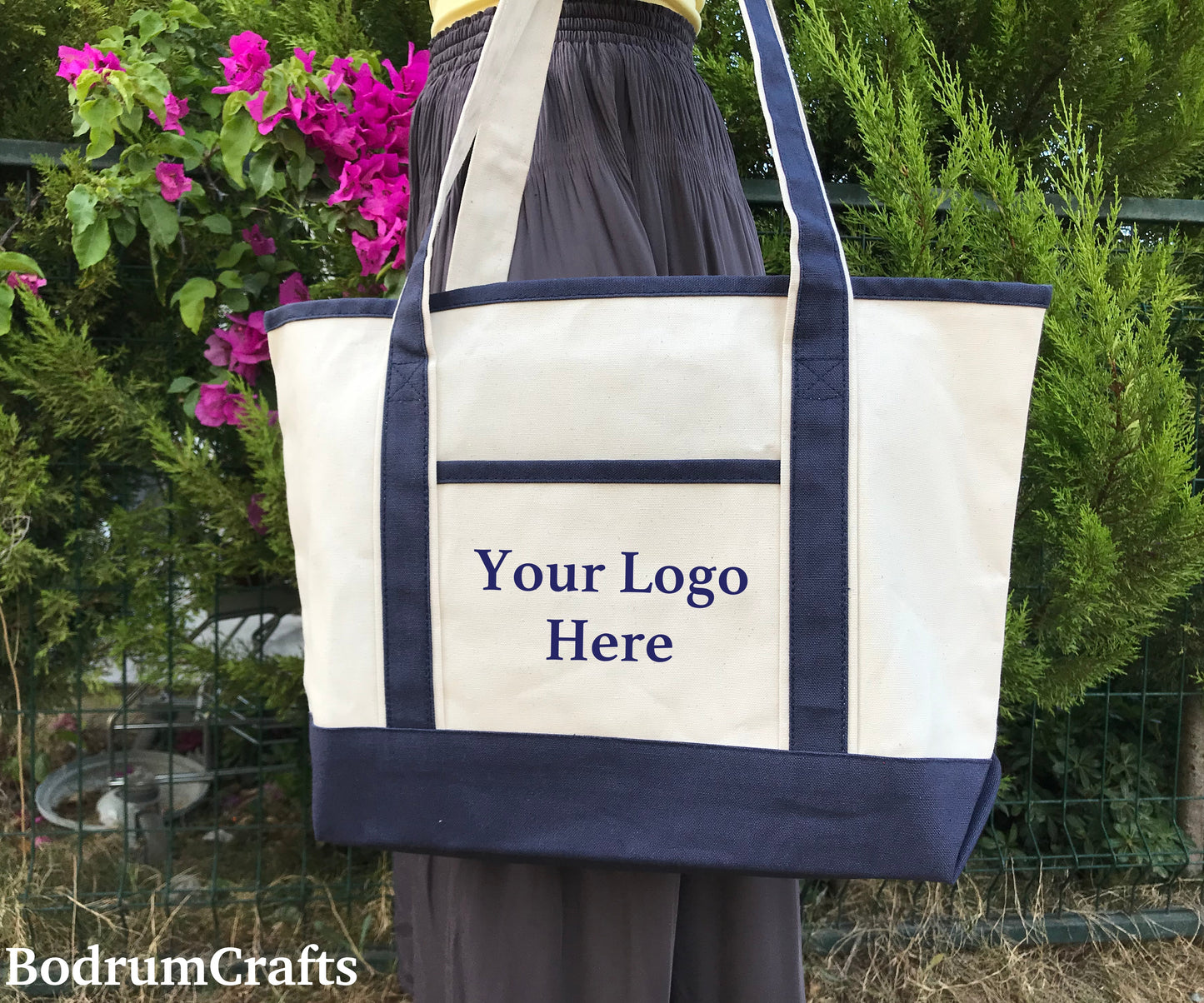 Heavy Duty Medium Canvas Tote Bag with Colored Handles