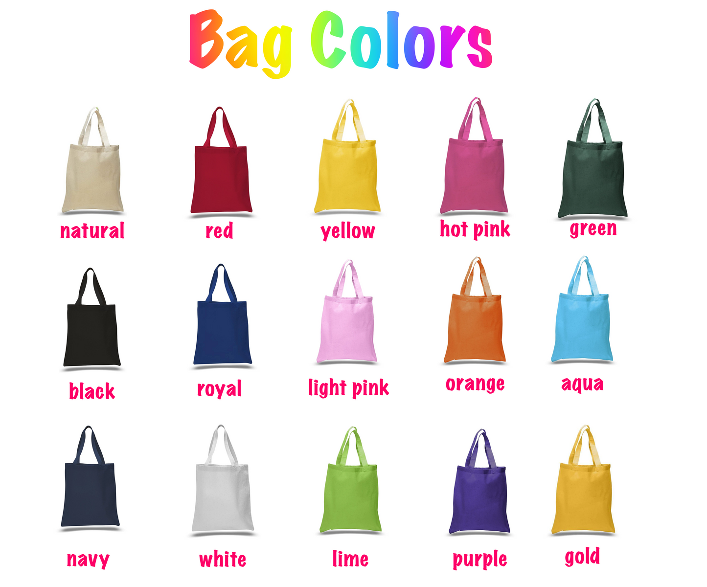 Color Cotton Tote Bags with Custom 3 Color Logo Printing