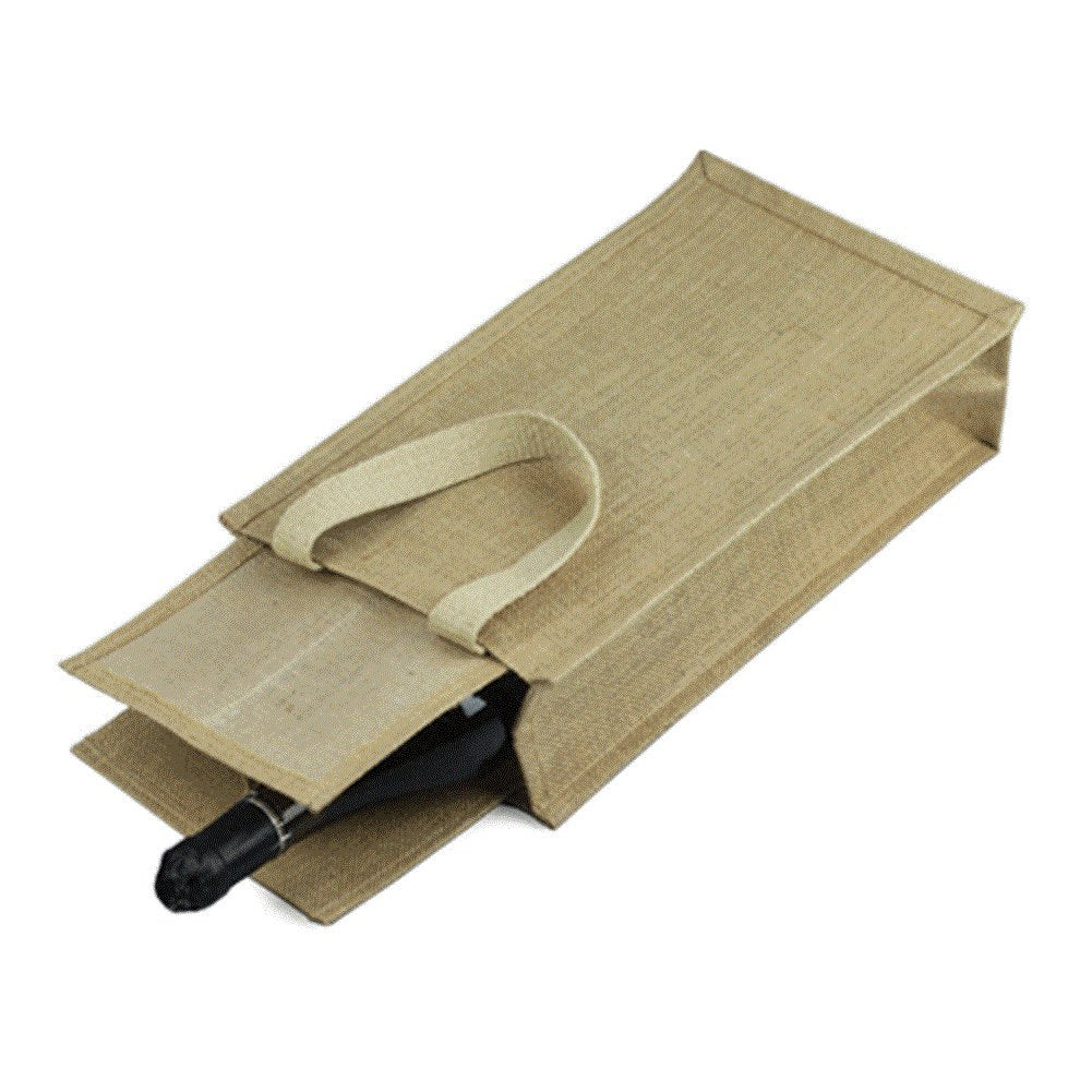 wholesale Natural Jute Two Bottle Wine Bags, 8 x 4 x 14