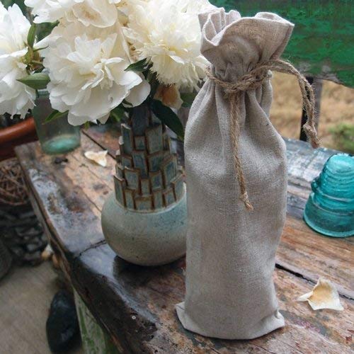 Natural Linen Wine Bags With Drawstrings - 12 Pack