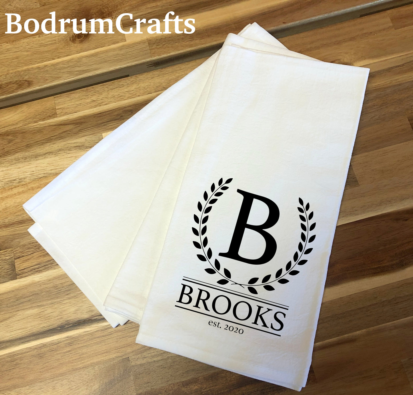 Farmhouse Monogrammed Flour Sack Tea Towels for Perfect Housewarming Gift, Bridesmaid, Bridal Party Gift or Kitchen Decoration. Custom Printed Flour Sack Cotton Towels with No Minimum Quantity. Monogram Family Gift Towels. Initials Monogrammed Tea Towel Set.
