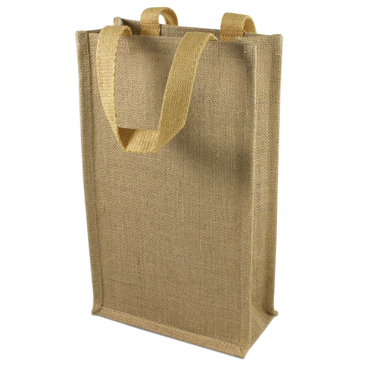 wholesale (2 Bottles) Natural Jute Wine Tote With Dividers in bulk