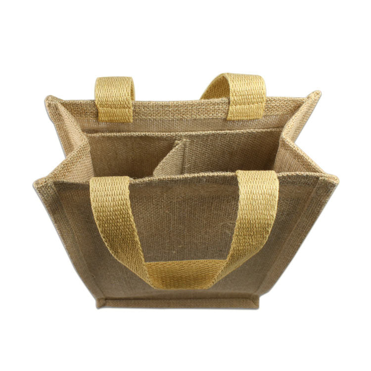 wholesale (2 Bottles) Natural Jute Wine Tote With Dividers in bulk