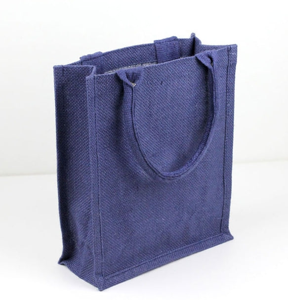 Small Size Burlap Jute Tote Bags, Blue Color Natural Rustic Gift Bag, BBS02