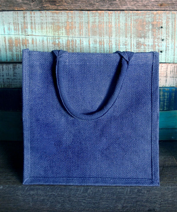wholesale Medium Size Burlap Jute Tote Bags, Natural Deluxe Totes, Blue Color BBM01