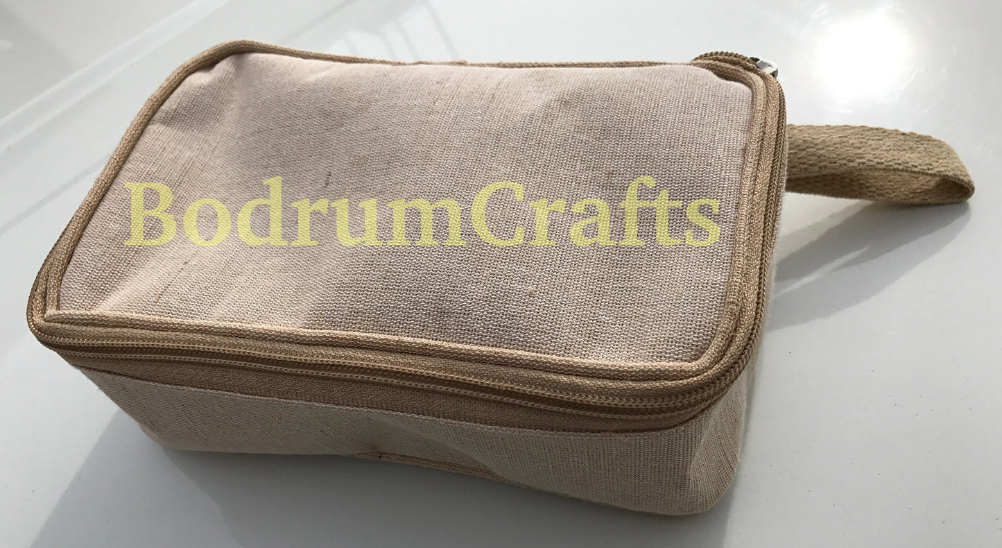 Canvas and Jute Travel Kit Bag Dopp Kit, Cosmetic Makeup Zippered Bags Wholesale Bulk