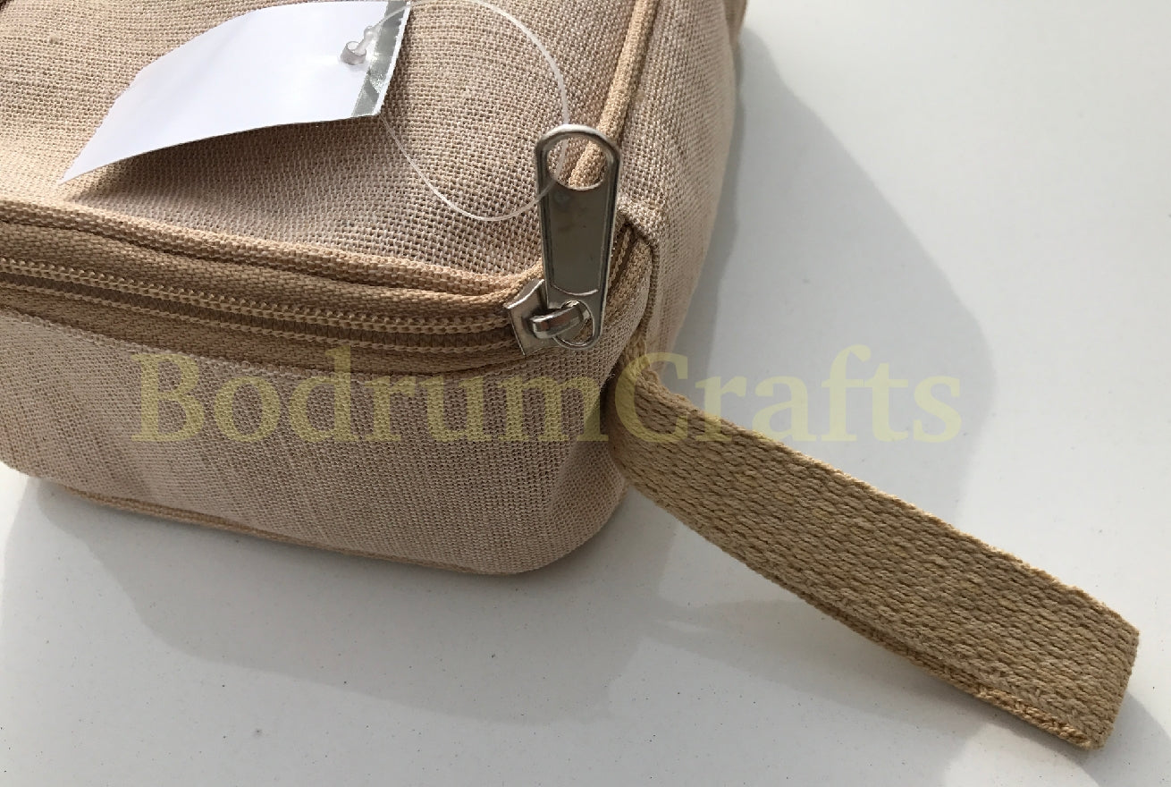 Canvas and Jute Travel Kit Bag Dopp Kit, Cosmetic Makeup Zippered Bags Wholesale Bulk