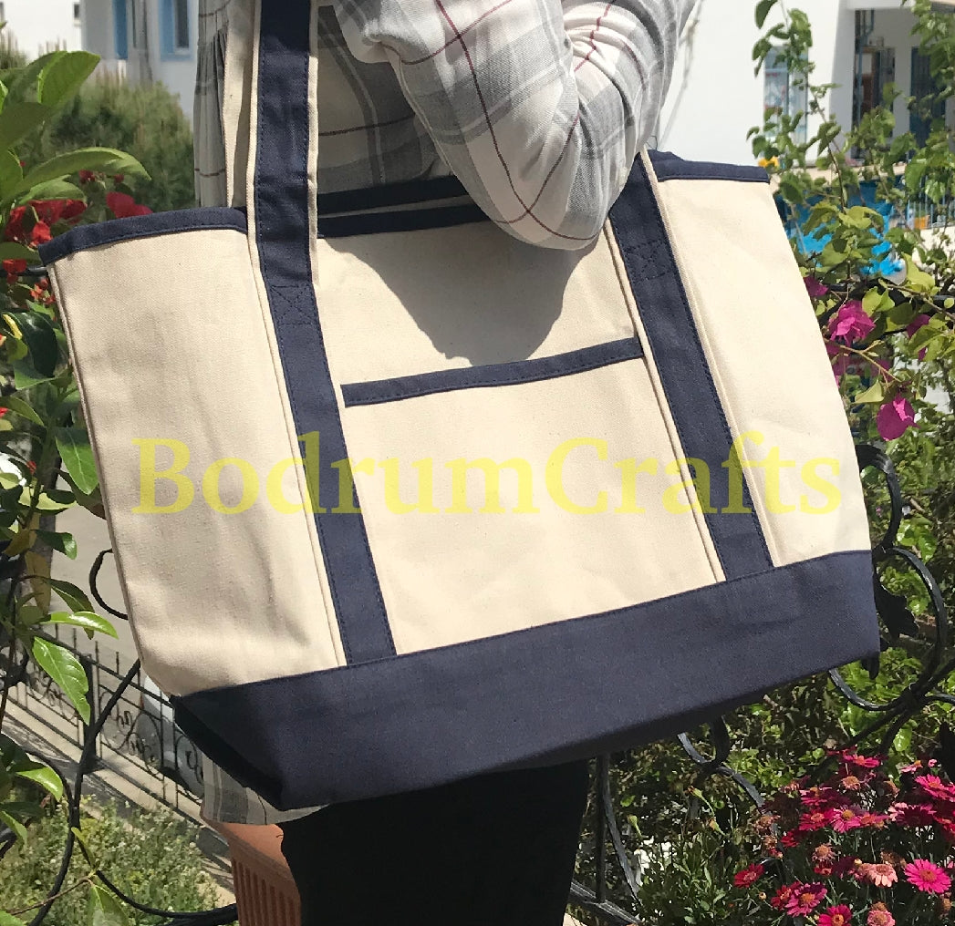 Heavy Canvas Small Boat Tote Bag Eco Friendly 100% Cotton Two Color Set of 3