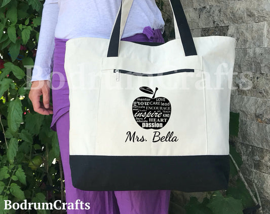 Teacher Canvas Tote Bags, Personalized Custom Teacher Totes