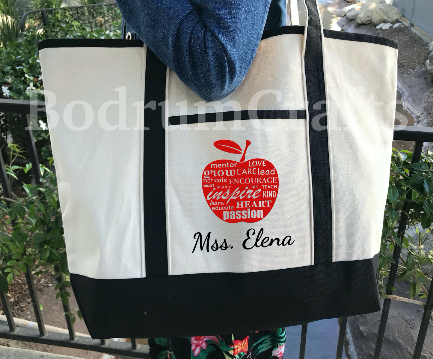 Teacher Canvas Tote Bags, Personalized Custom Teacher Totes, Teacher Gift, Book Bag, Best Teacher Ever large size