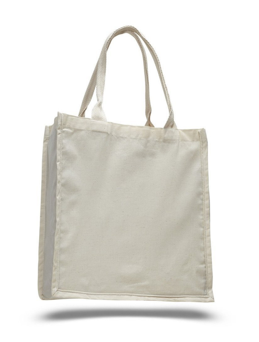 Grocery Shopper Canvas Tote Bags with Bottom Gusset, Large Size
