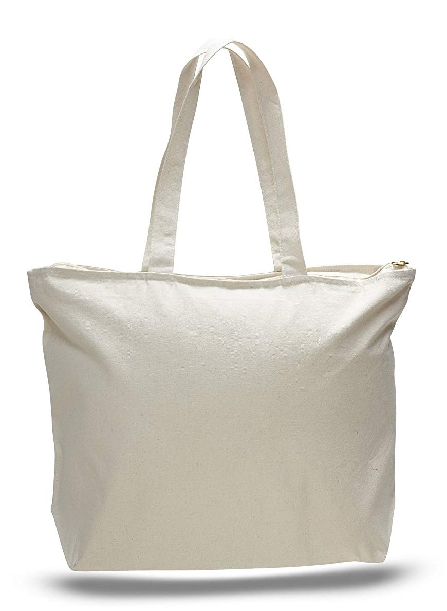Heavy Duty Canvas Large Reusable Bags, Top Zippered with Zipper Inside Pocket TB23 (20" x 15" x 5")