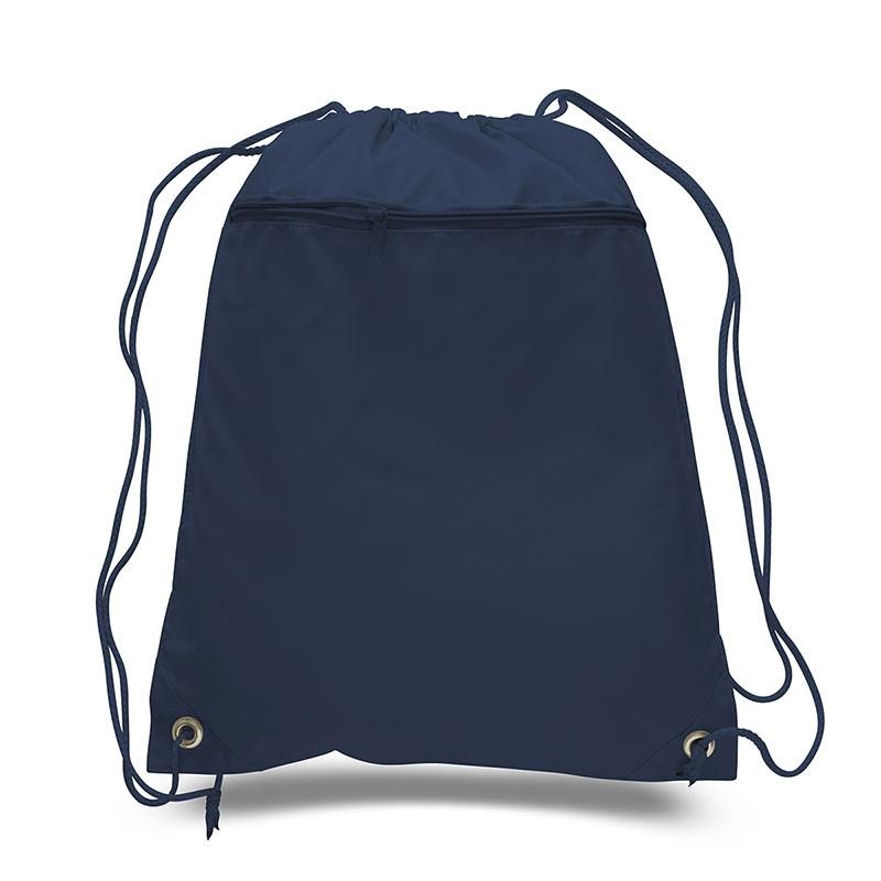 Mytotebags wholesale Polyester Sports Drawstring Backpack with Front Zippered Pocket