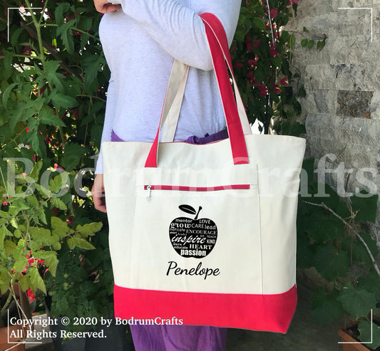 Teacher Canvas Tote Bags, Personalized Custom Teacher Totes