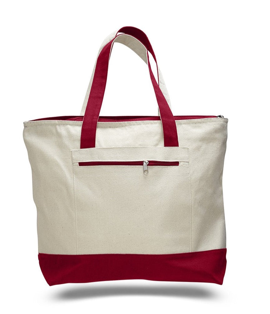 Canvas Shoulder Tote Bag with Top Zipper and Pocket, Wholesale Bags