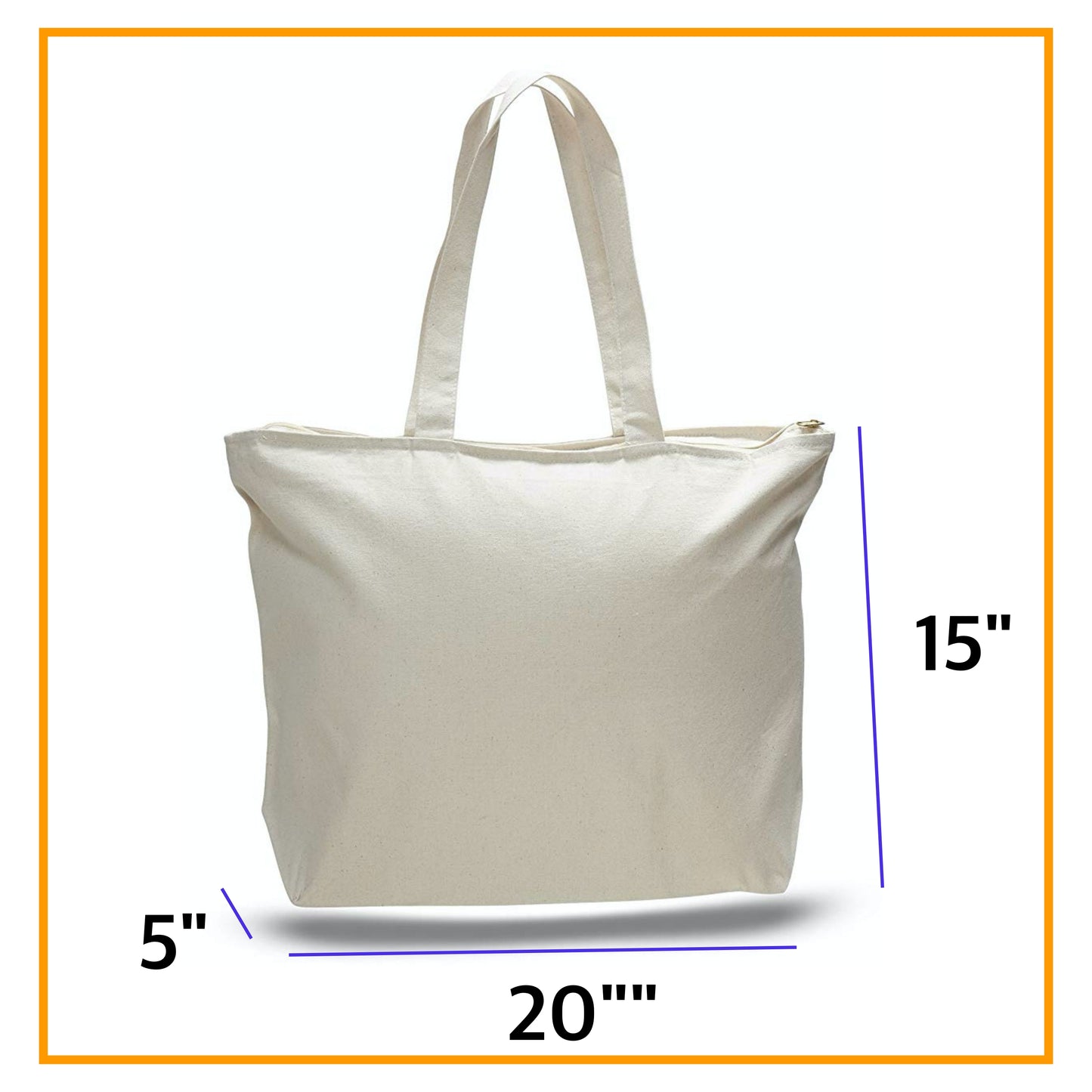 Large Size Canvas Tote Bags with Top Zipper, Custom Personalized Heavy Totes