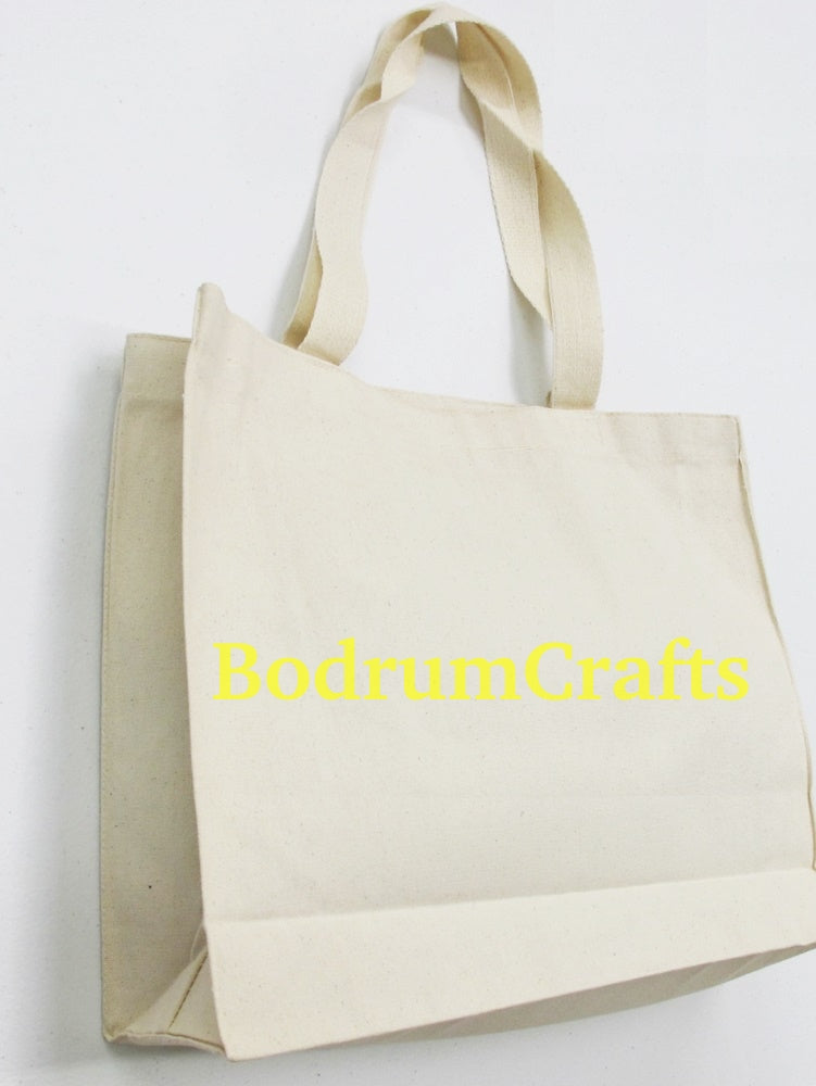 Wholesale Rectangular Heavy Canvas Tote Bags, Full Gusset Grocery Shopper Totes in Bulk