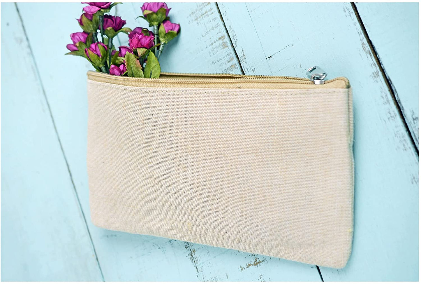 Mytotebags wholesale Jute Canvas Flat Zipper Pouch Bags, Multi-Purpose Travel Makeup cosmetic Bag