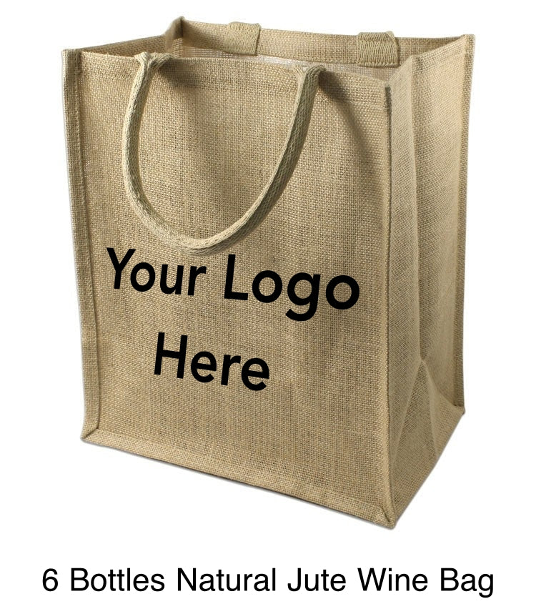 Custom Printed Jute Wine Bags With Dividers, 6 Bottles