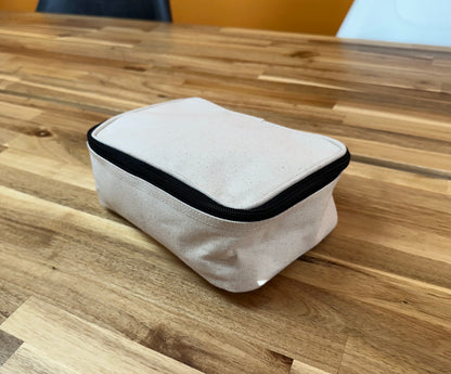 Bulk wholesale canvas toiletry bags stacked, logo printing ready