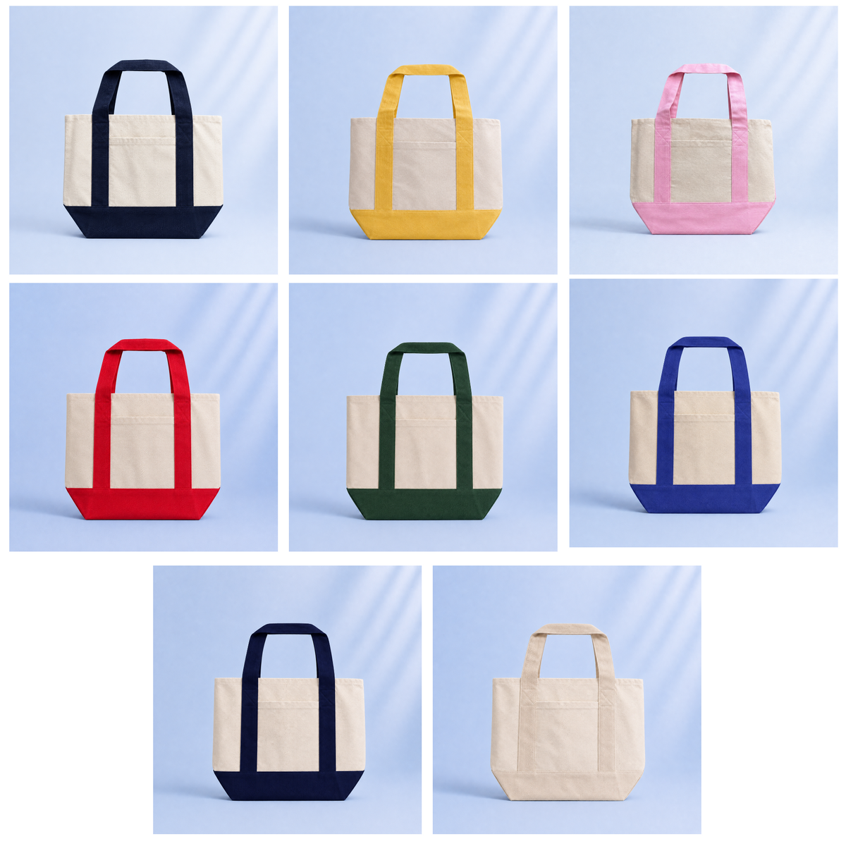 Small branded canvas tote bag filled with gifts and tissue paper for a corporate event.
