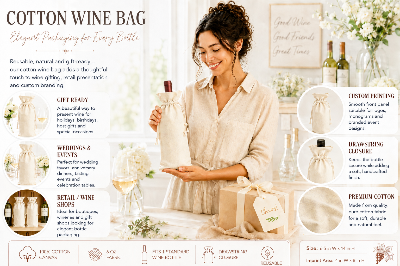 Wholesale Cotton Wine Bags with a Single Bottle