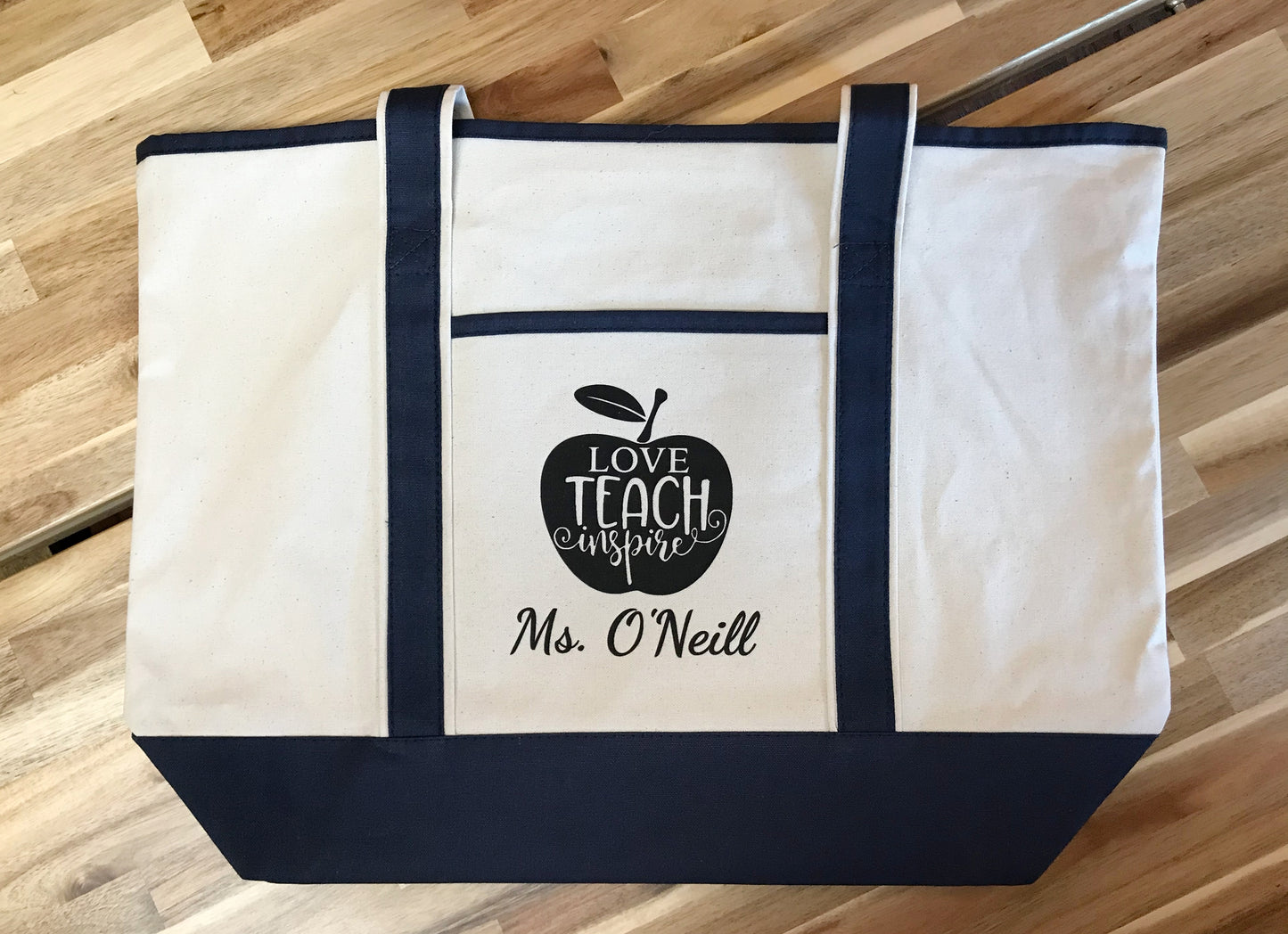 Custom teacher canvas tote bag
