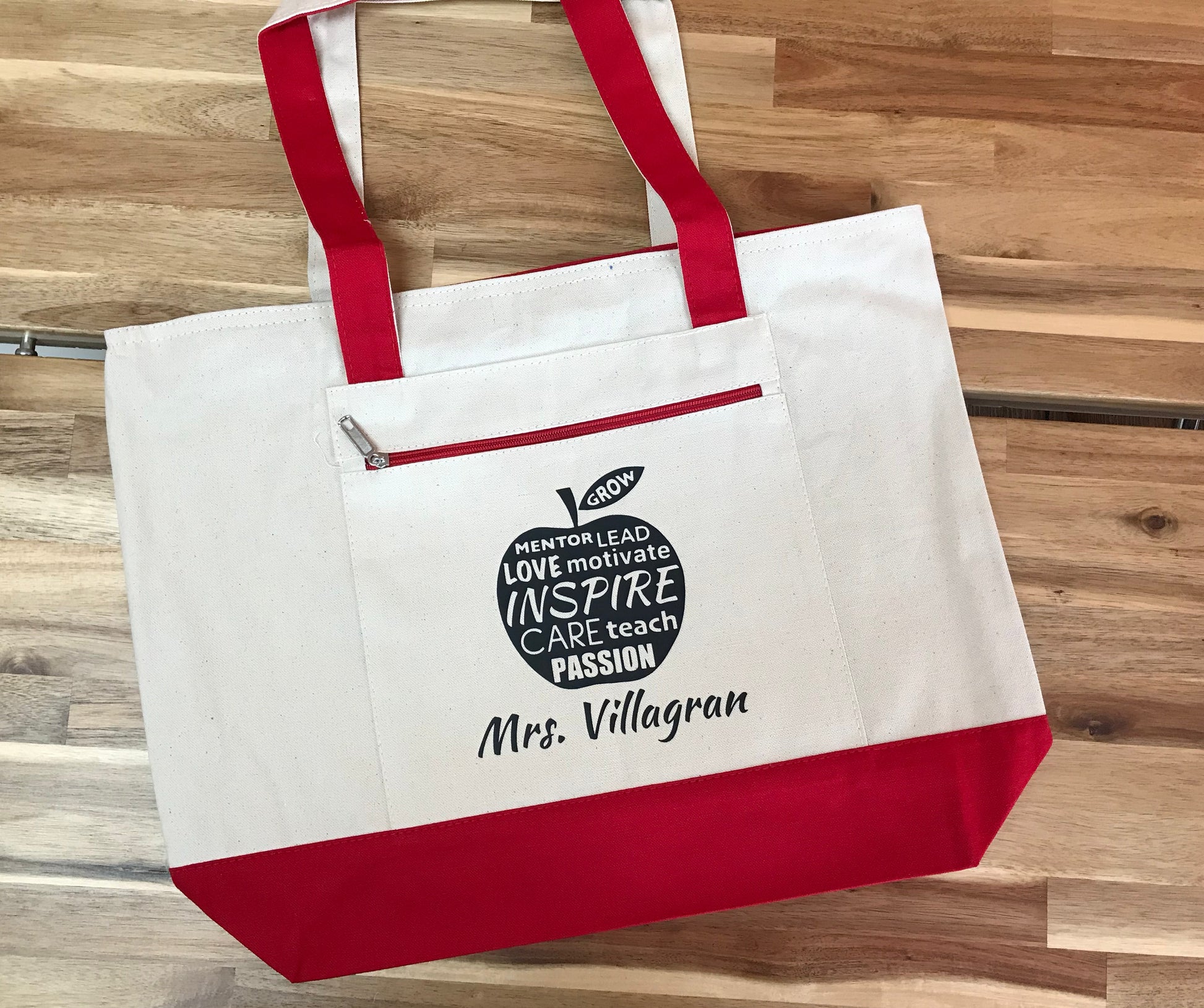 Personalized teacher tote bag gift idea

