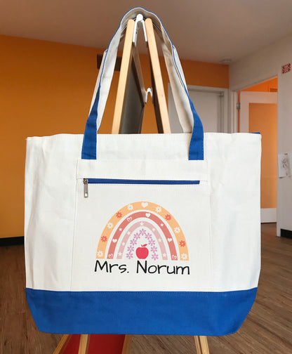 Printed teacher tote bag made from eco-friendly material
