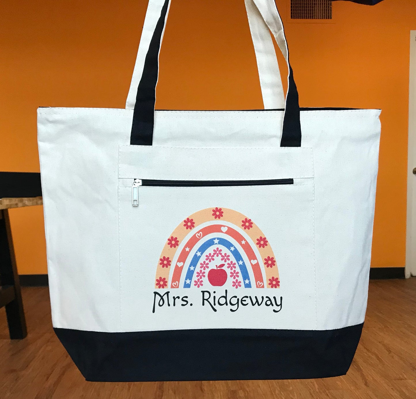 Teacher tote bag with unique custom design
