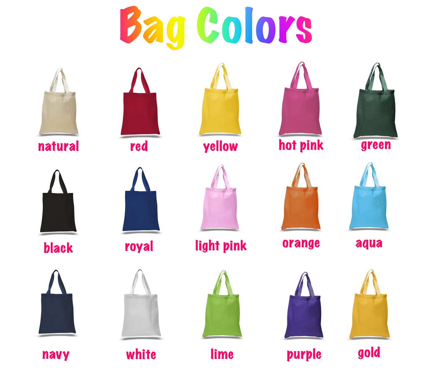 Color Cotton Tote Bags with Custom Logo Printing