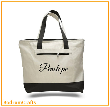 Custom Printed Tote Bags with Top Zipper