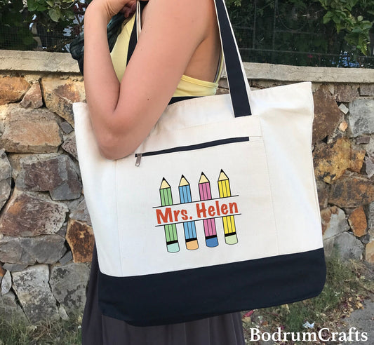 Custom Printed Teach Tote Bag with Your Name