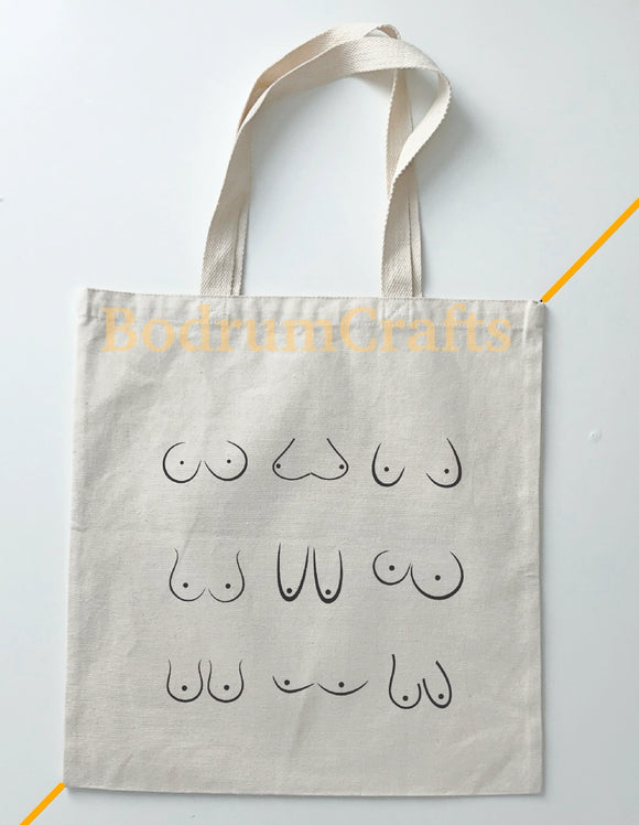 BodrumCrafts Funny Cute Canvas Cotton Tote Bags, Boobs Artworks Printed Bags