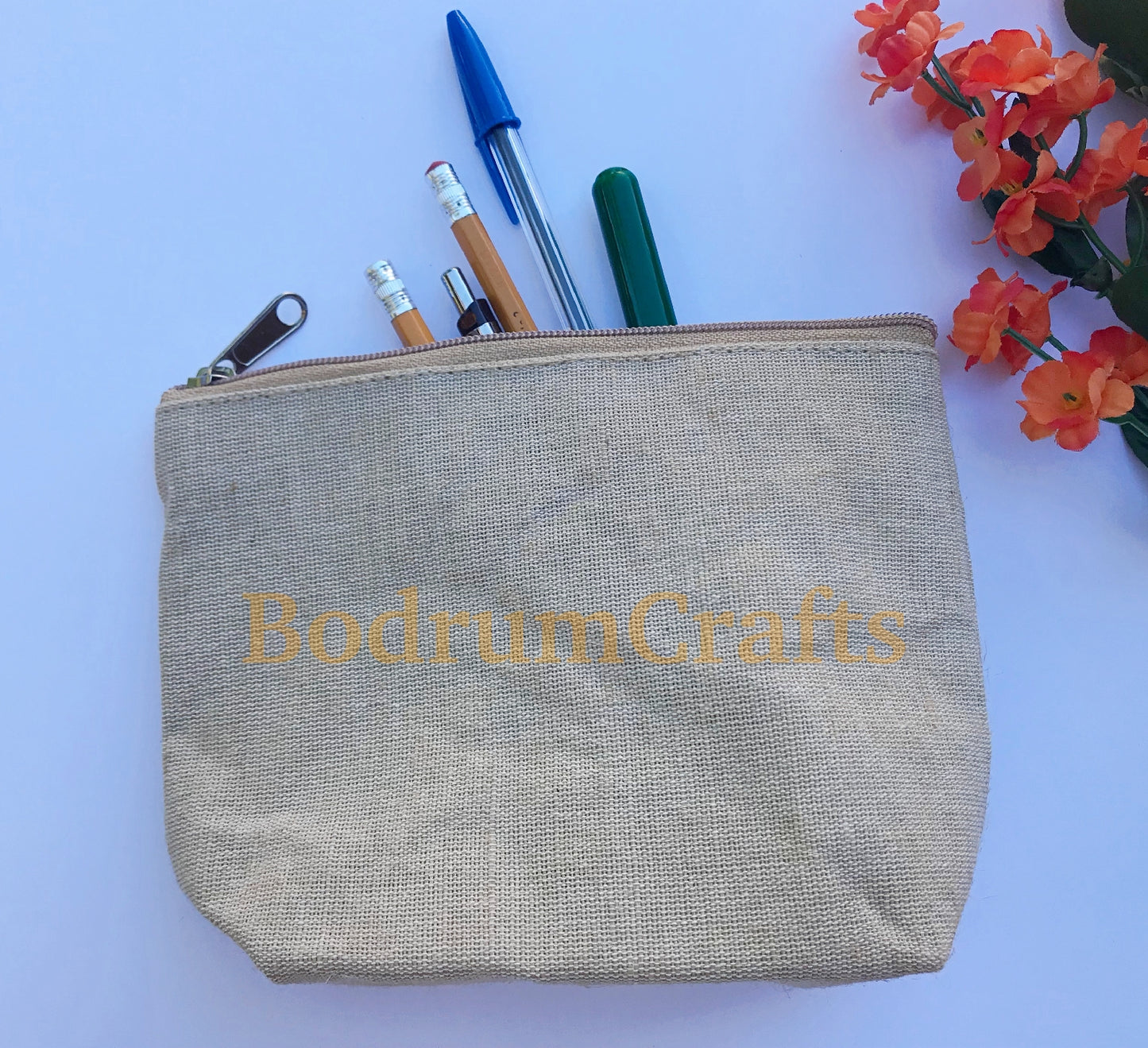 8" Jute Fabric Zippered Pouch Bags with Gusset, Cosmetic Makeup Bags Wholesale Bulk