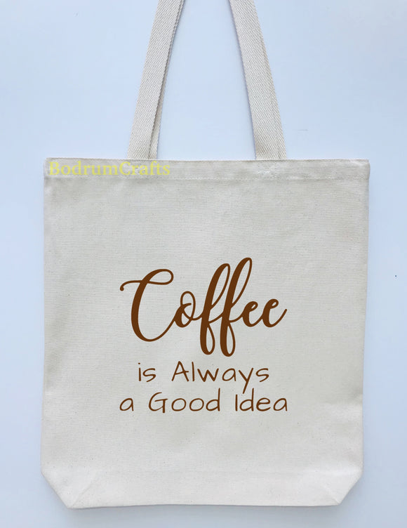Coffee Design Printed Canvas Tote Bag, 