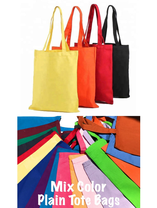 12 Eco-Pack Assorted Mix Color Wholesale Cotton Tote Bags in Bulk