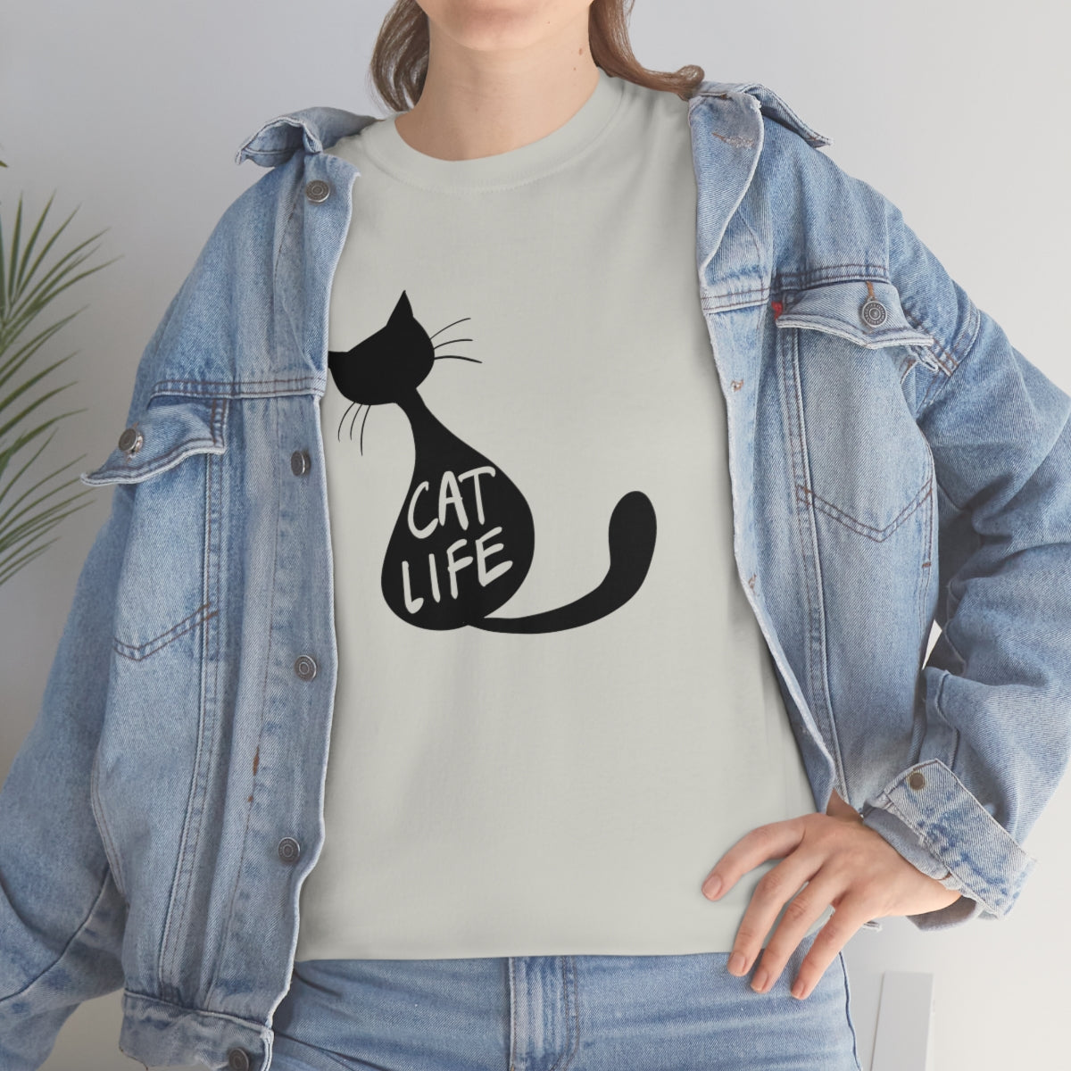 Black Cat Printed T-Shirt, Unisex Heavy Cotton Tee