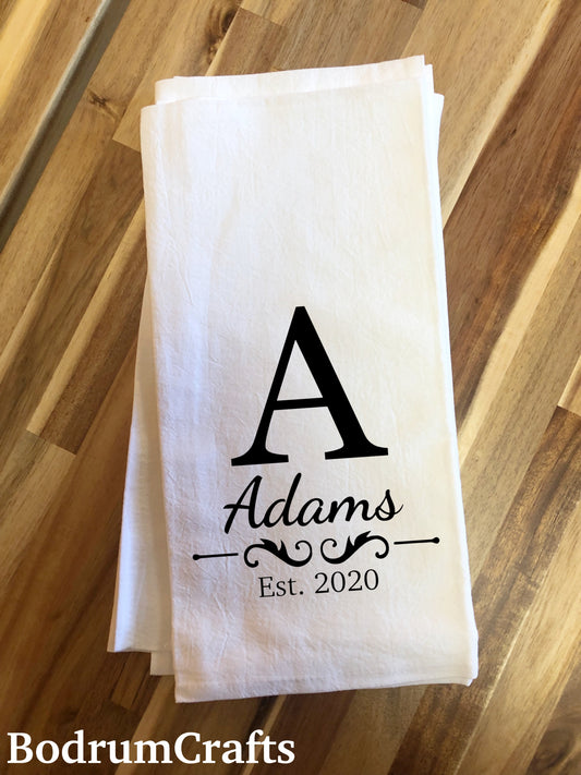  Farmhouse Monogrammed Flour Sack Tea Towels for Perfect Housewarming Gift, Bridesmaid, Bridal Party Gift or Kitchen Decoration