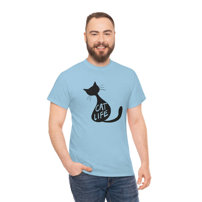 Black Cat Printed T-Shirt, Unisex Heavy Cotton Tee