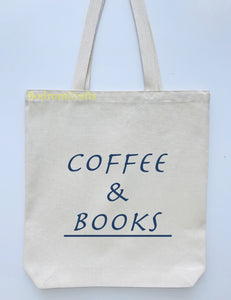 Coffee Design Printed Canvas Tote Bag Personalized, "Coffee and Books"