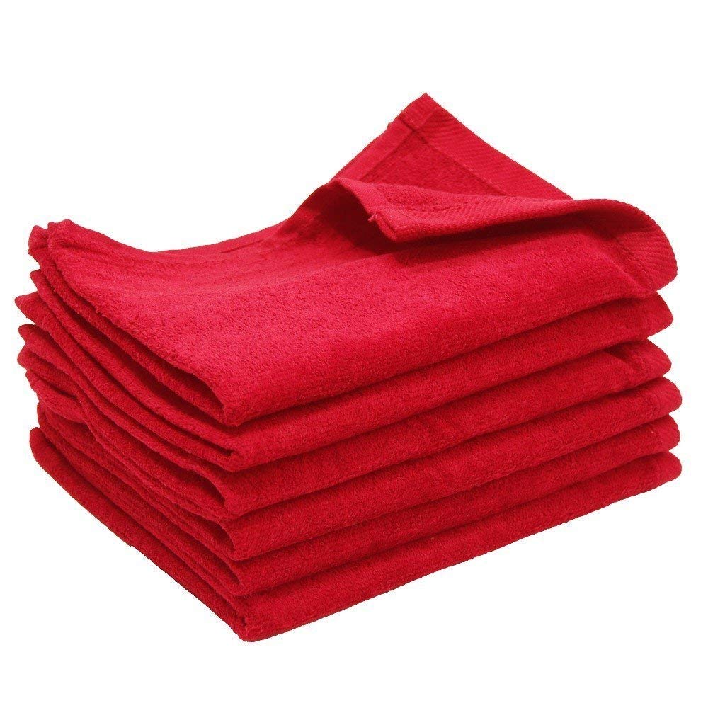 12 Pack Terry Velour Fingertip Towels, Red Color