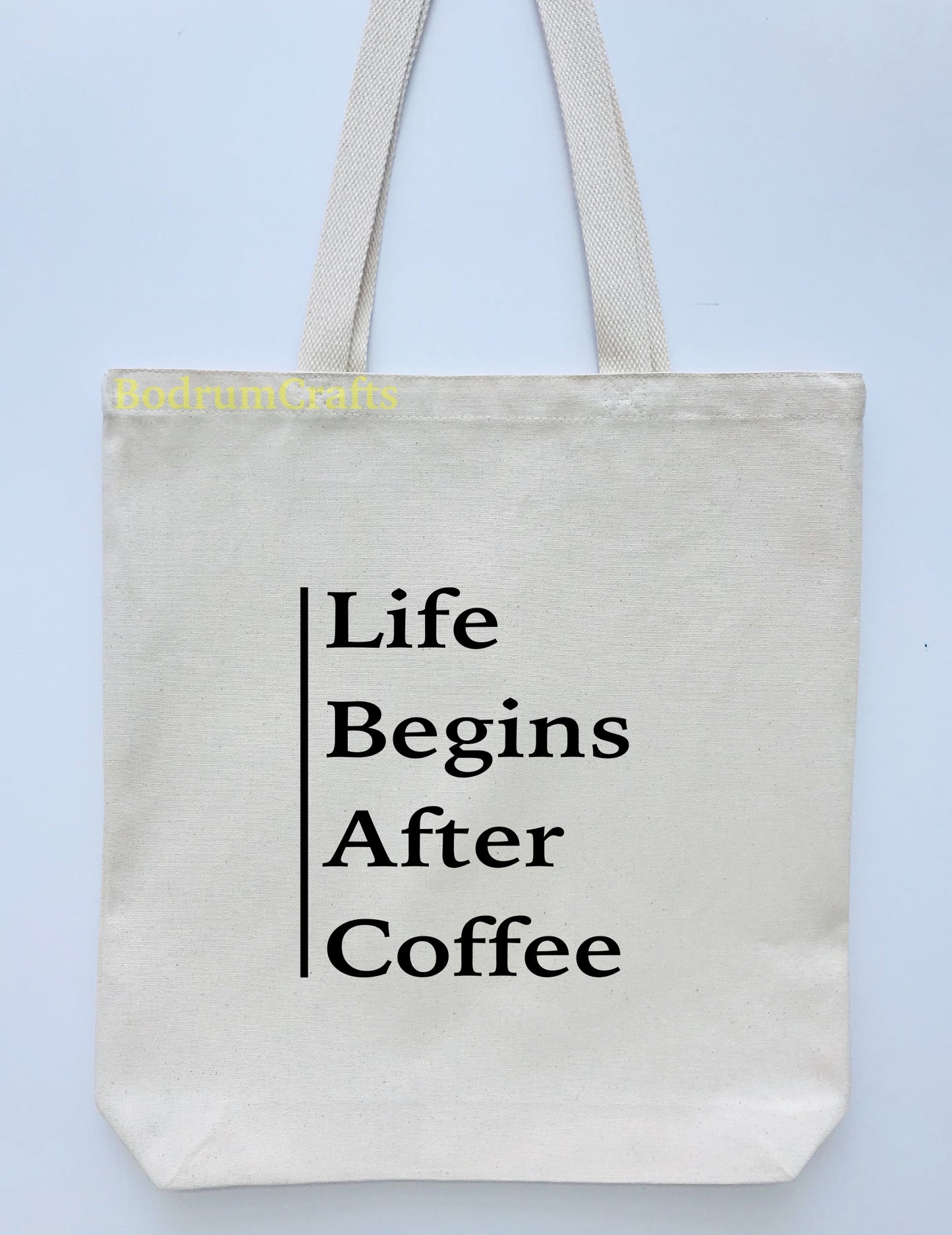 Wholesale Coffee Design Printed Canvas Tote Bag, "Life Begins After Coffee"