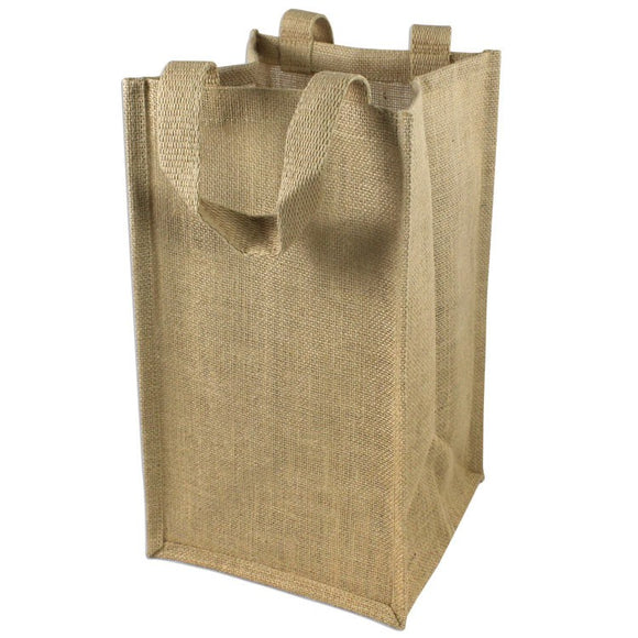 (4 Bottles) Natural Jute Wine Tote With Dividers