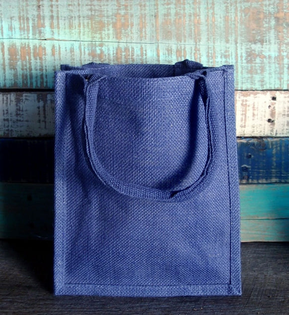 cheap wholesale Small Size Burlap Jute Tote Bags, Blue Color Natural Rustic Gift Bag, BBS01