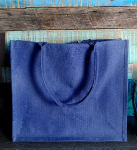 Large Size Burlap Jute Tote Bags, Shopping Grocery, Blue Color BBL01