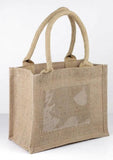 Mini Size Burlap Jute Tote Bags with Front Window