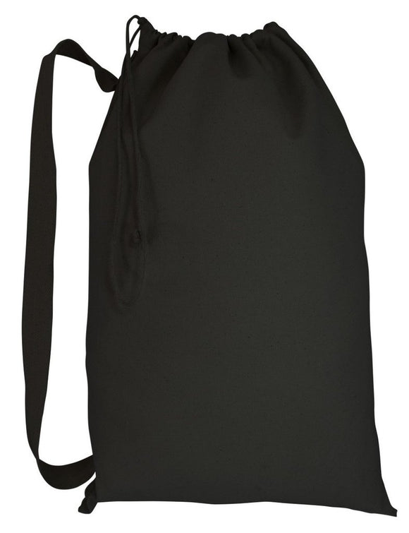 Black Color Canvas Laundry Bag with Shoulder Strap Handle, Small Size