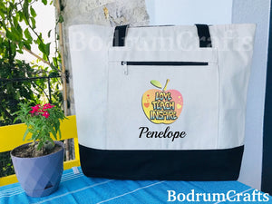 Personalized Teacher Canvas Tote Bag, Custom Appreciation Gift