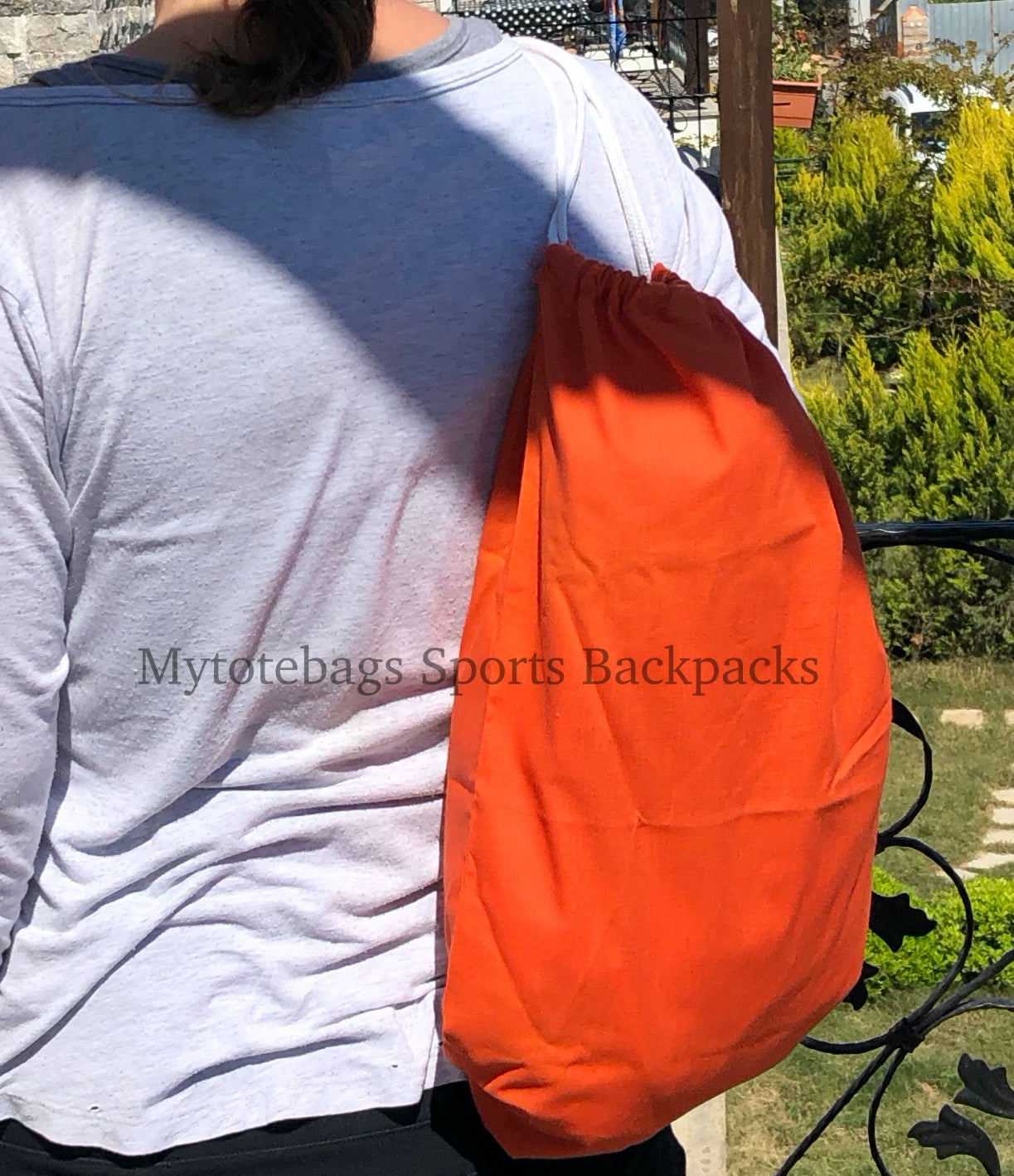 wholesale Canvas Cotton Drawstring Backpacks Tote Bags orange red